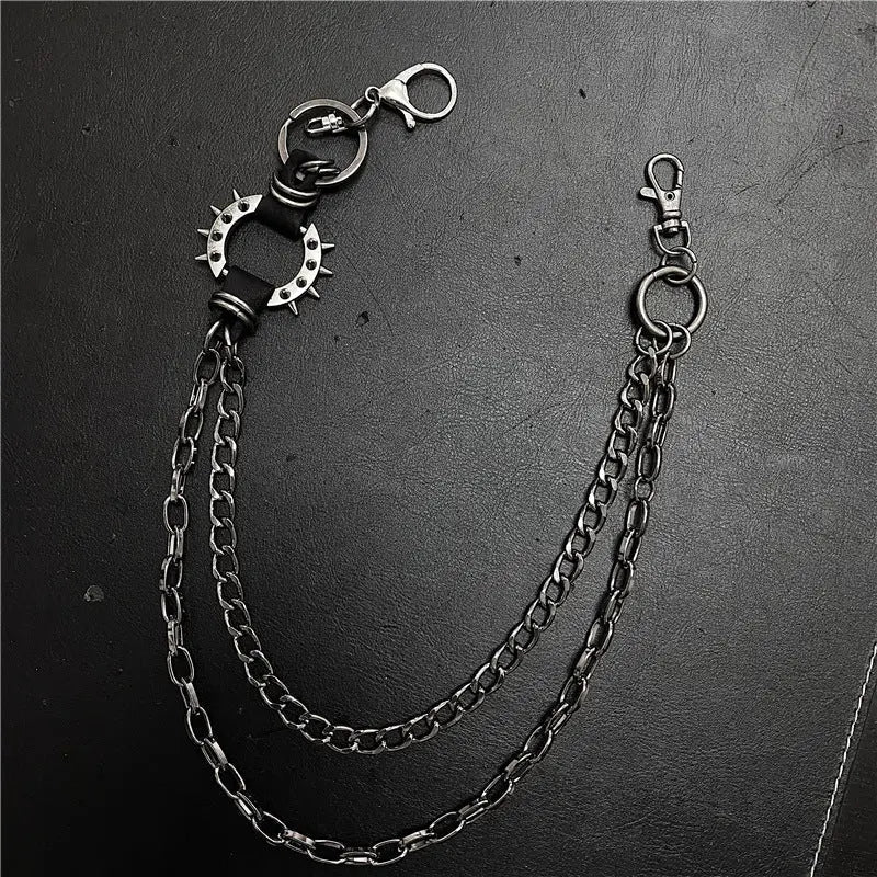 Exaggerated spiked retro trendy brand single loop pants chain - Blade & Thread