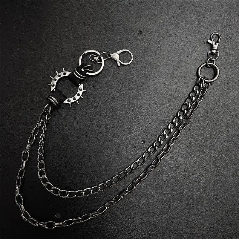 Exaggerated spiked retro trendy brand single loop pants chain - Blade & Thread