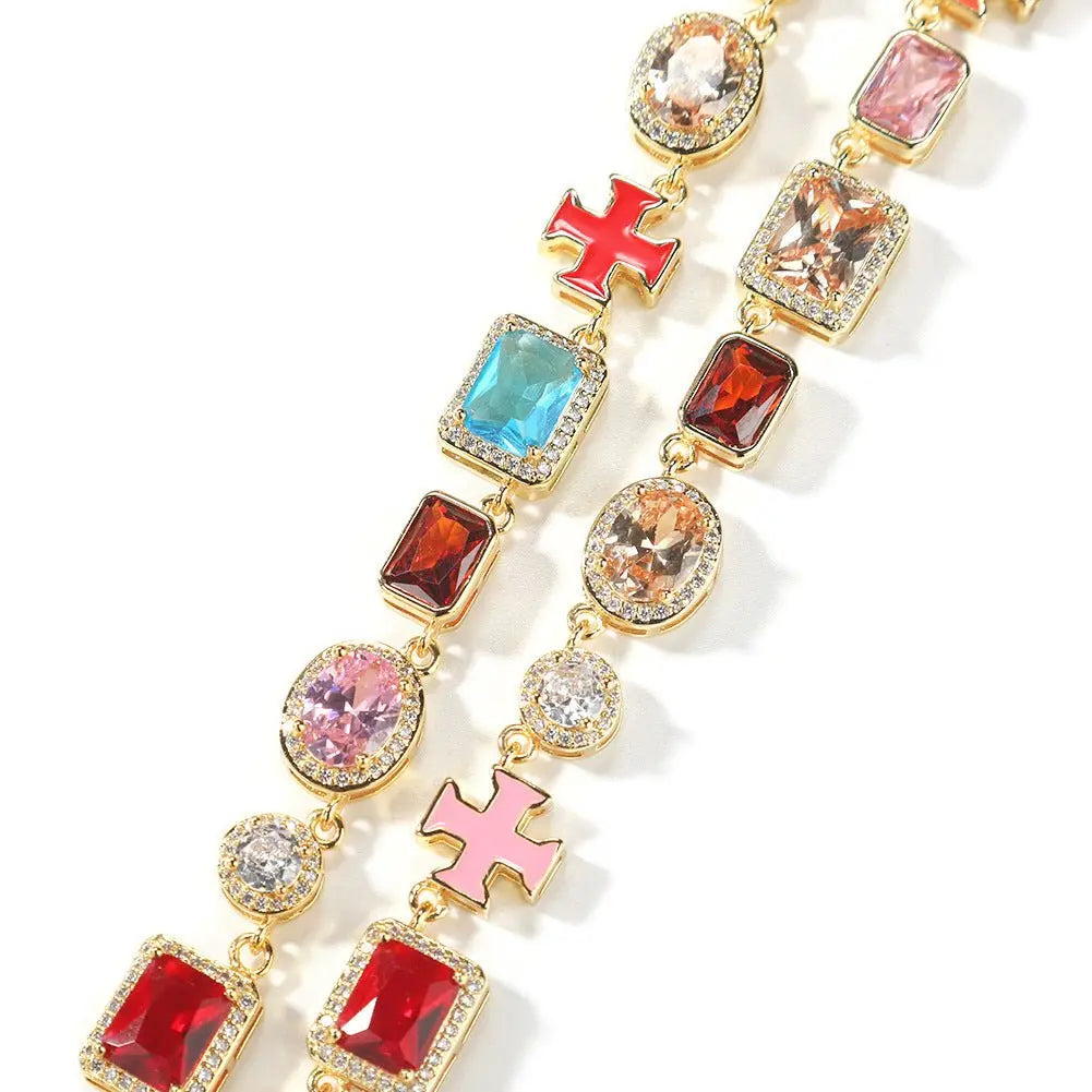 Exquisite diamond-encrusted colored gemstone bracelet and necklace - Blade & Thread