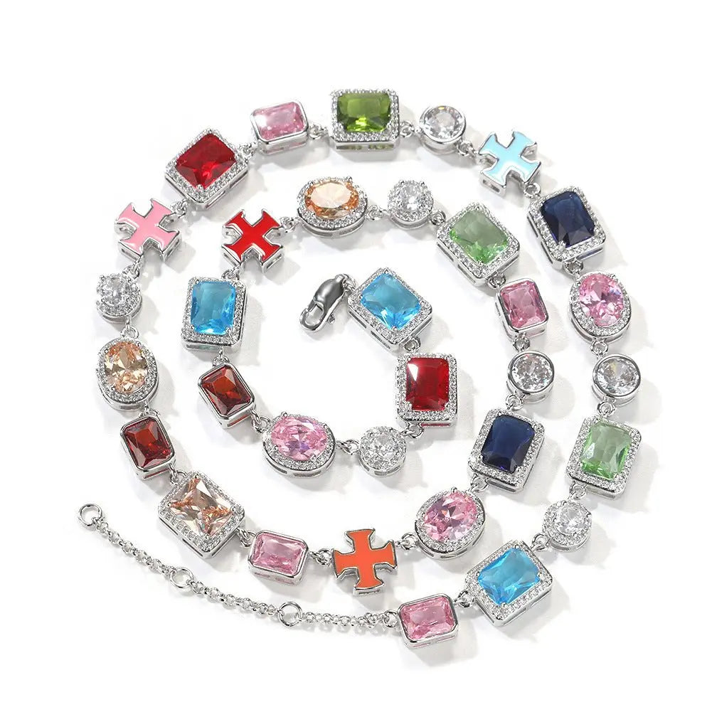 Exquisite diamond-encrusted colored gemstone bracelet and necklace - Blade & Thread