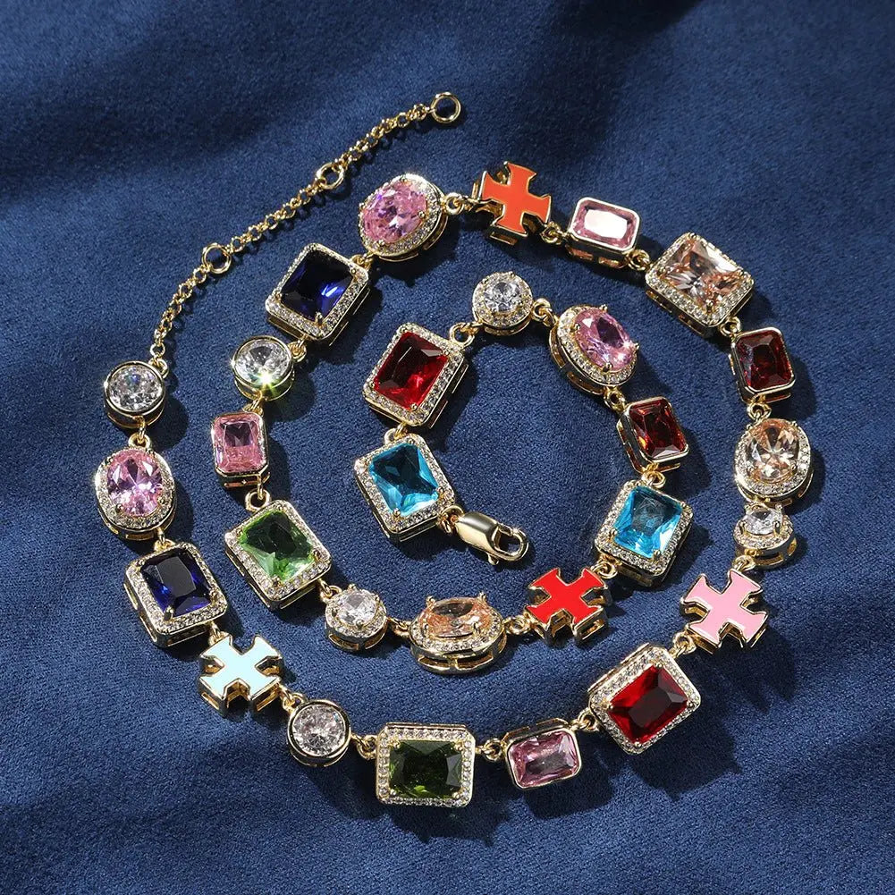 Exquisite diamond-encrusted colored gemstone bracelet and necklace - Blade & Thread