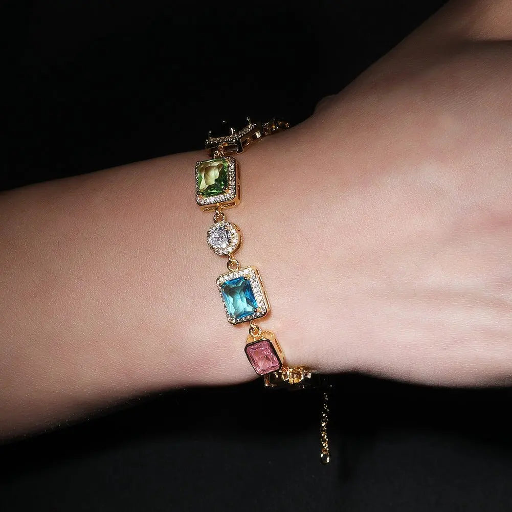 Exquisite diamond-encrusted colored gemstone bracelet and necklace - Blade & Thread