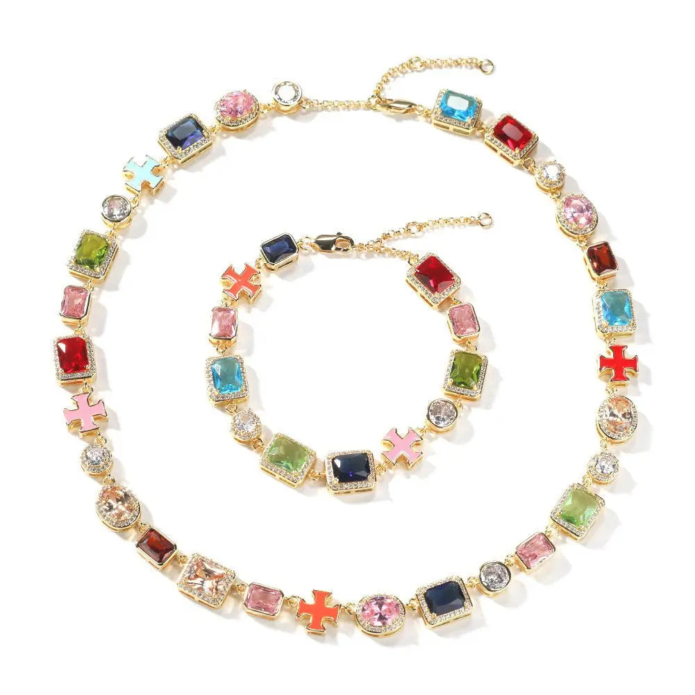 Exquisite diamond-encrusted colored gemstone bracelet and necklace - Blade & Thread