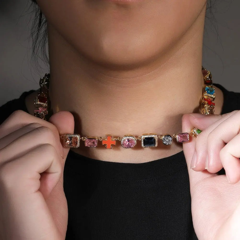 Exquisite diamond-encrusted colored gemstone bracelet and necklace - Blade & Thread