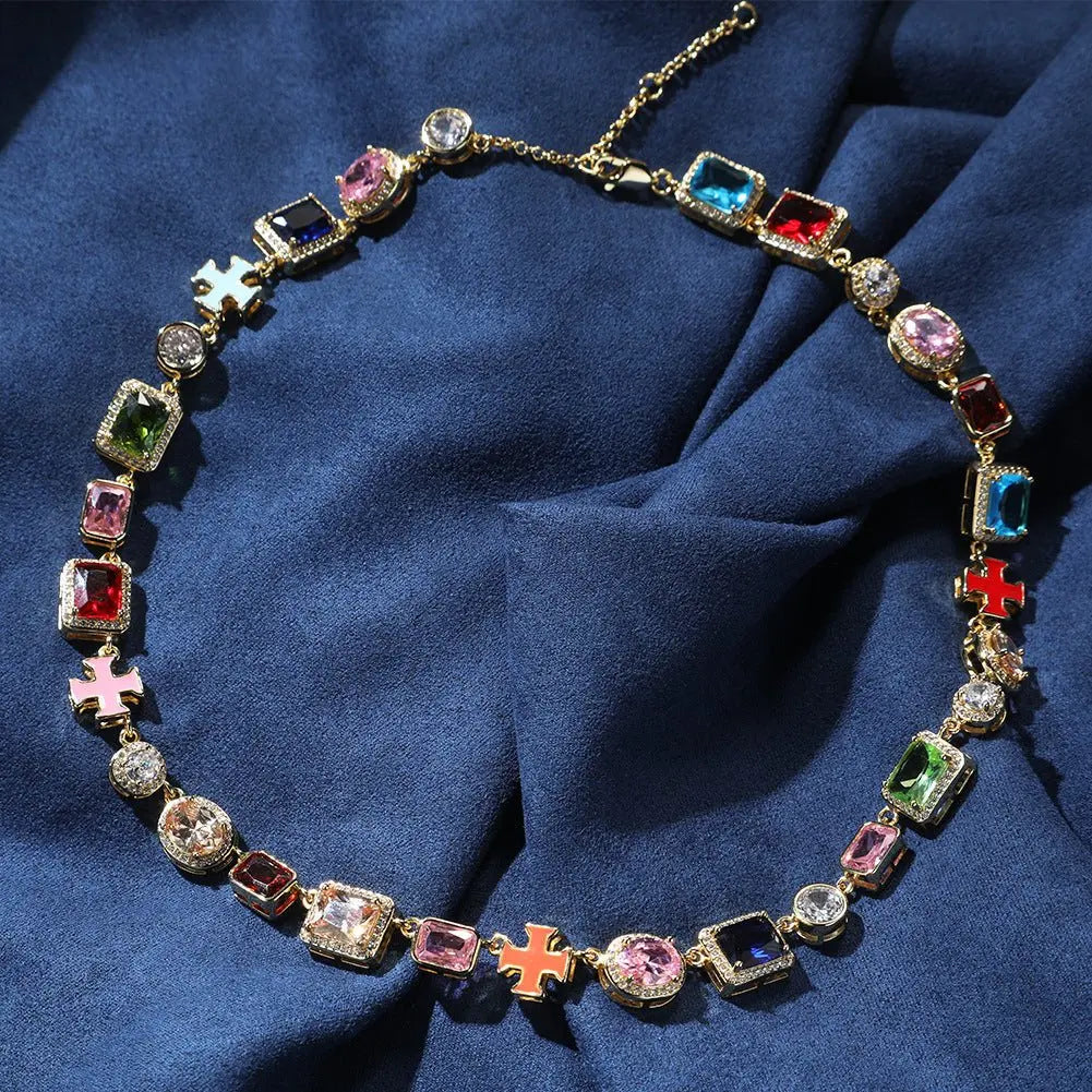 Exquisite diamond-encrusted colored gemstone bracelet and necklace - Blade & Thread