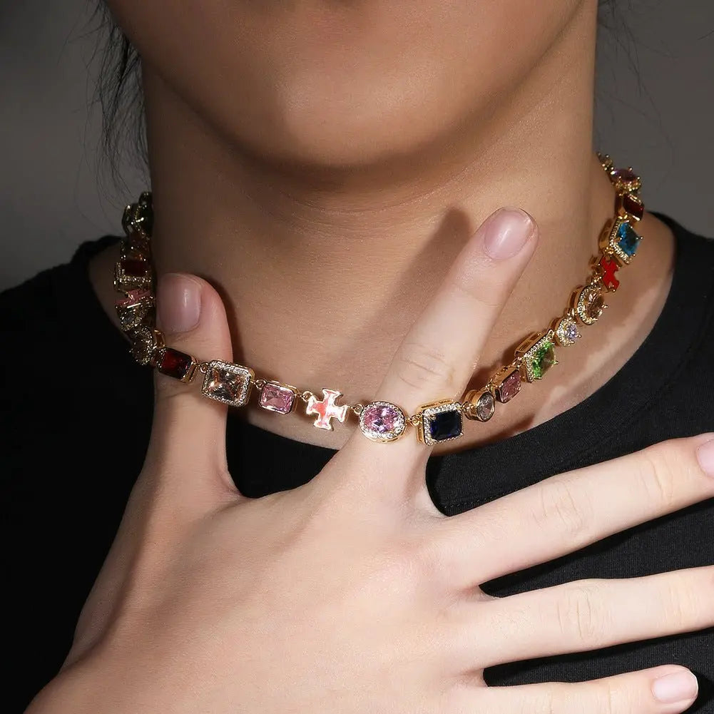 Exquisite diamond-encrusted colored gemstone bracelet and necklace - Blade & Thread