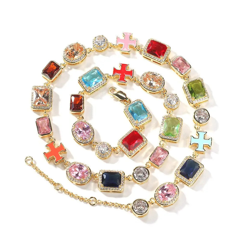 Exquisite diamond-encrusted colored gemstone bracelet and necklace - Blade & Thread
