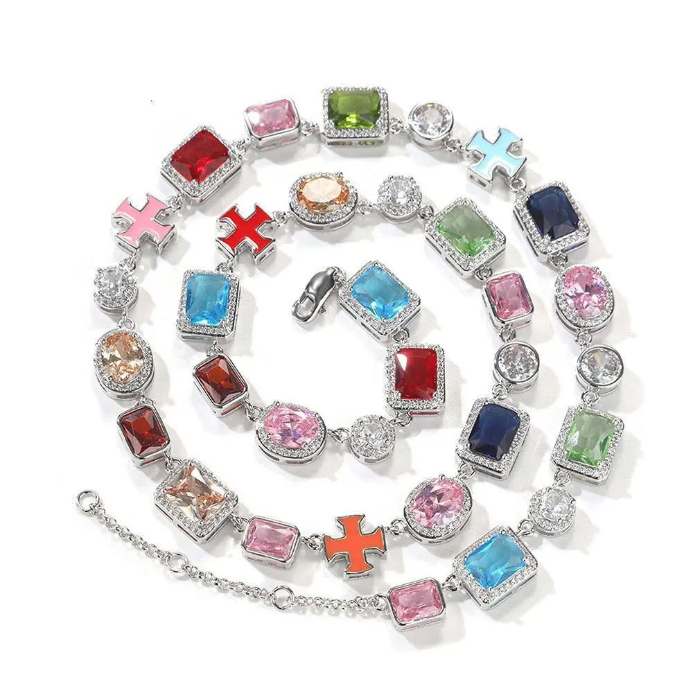 Exquisite diamond-encrusted colored gemstone bracelet and necklace - Blade & Thread