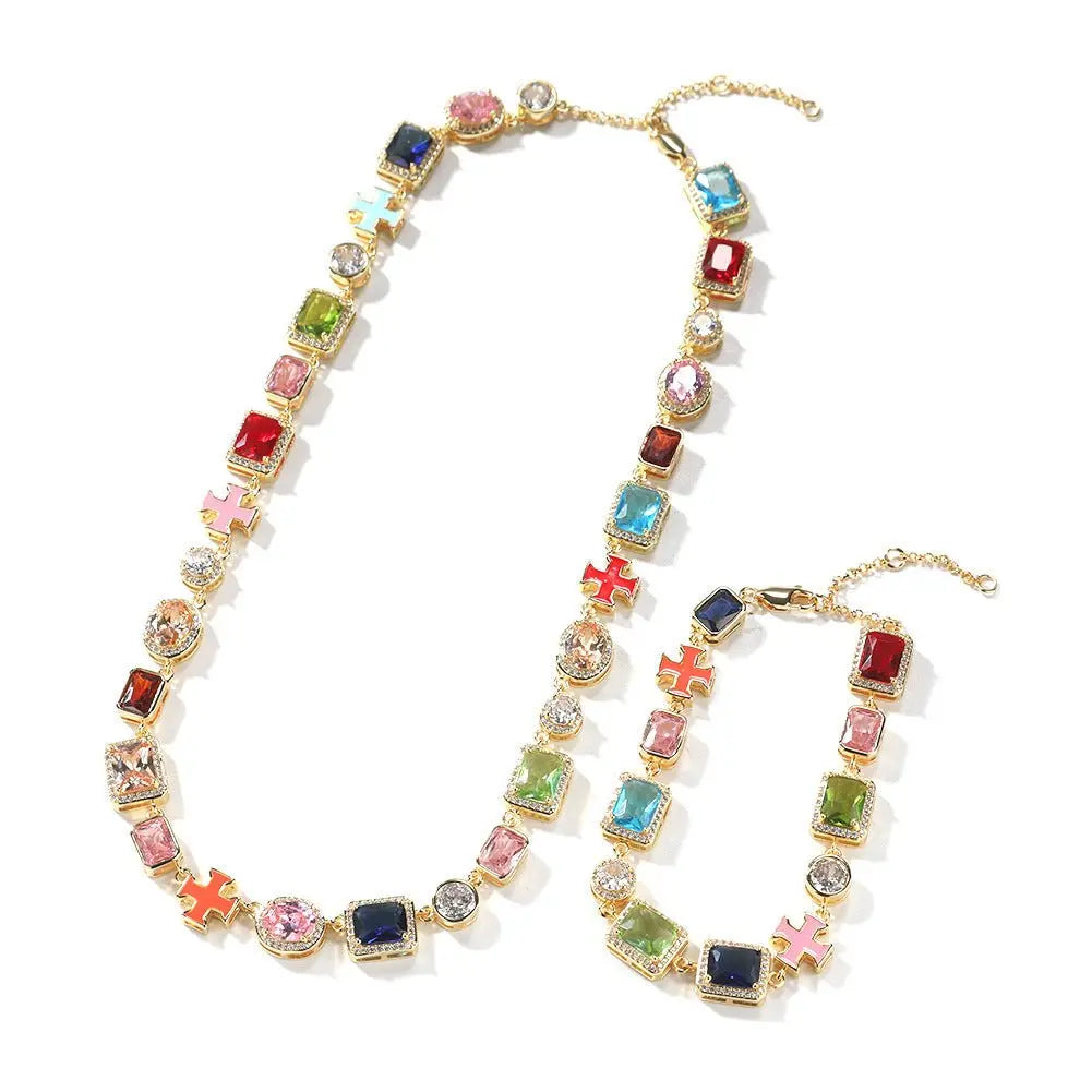 Exquisite diamond-encrusted colored gemstone bracelet and necklace - Blade & Thread