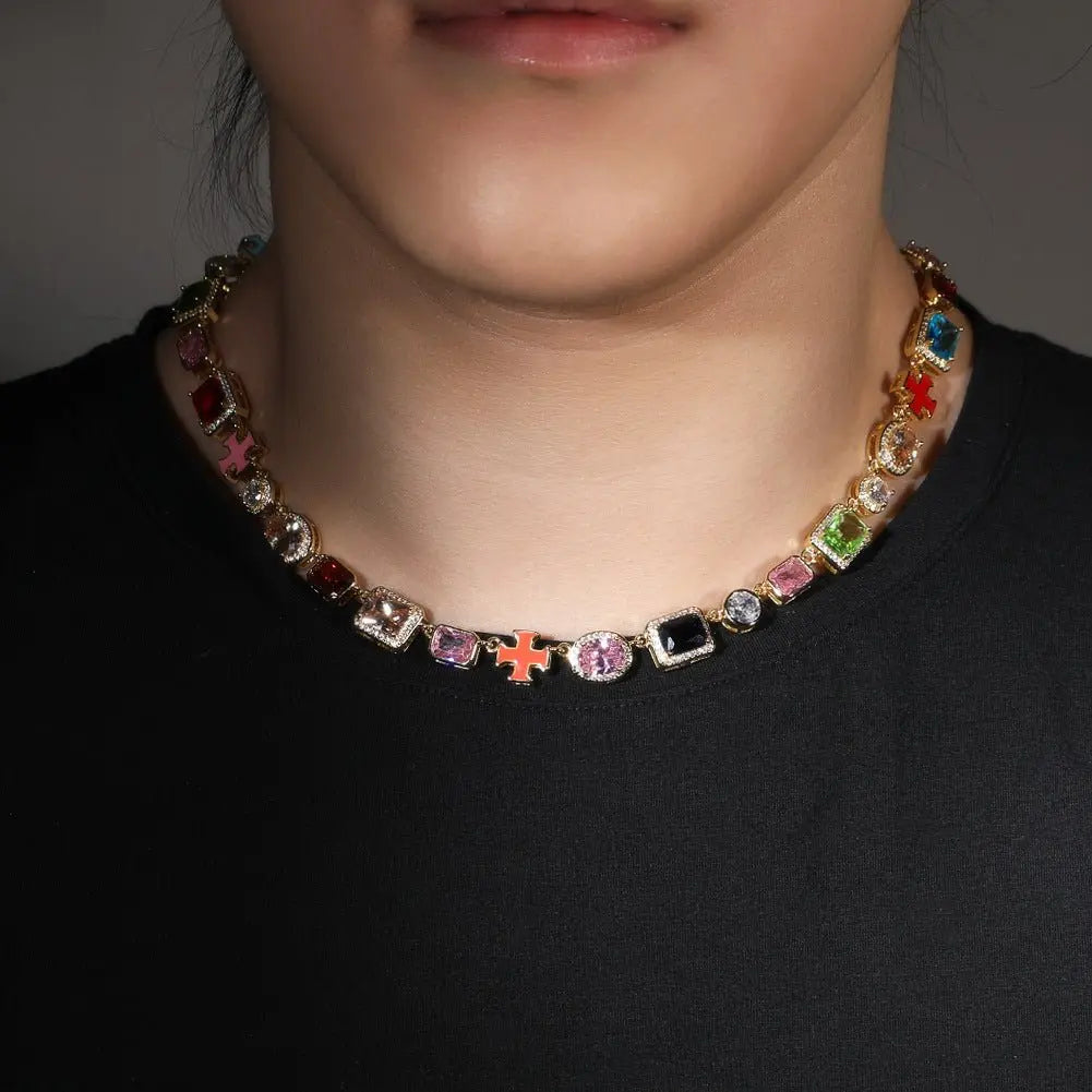 Exquisite diamond-encrusted colored gemstone bracelet and necklace - Blade & Thread