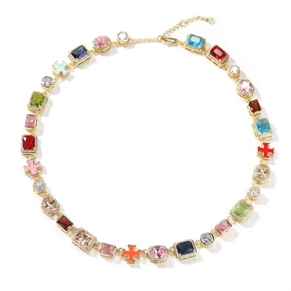 Exquisite diamond-encrusted colored gemstone bracelet and necklace - Blade & Thread