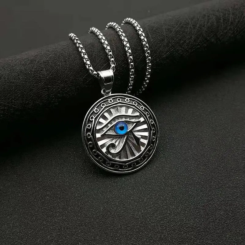 Eye of Horus Gold Blue Eye Medal Pendant - Blade & Thread