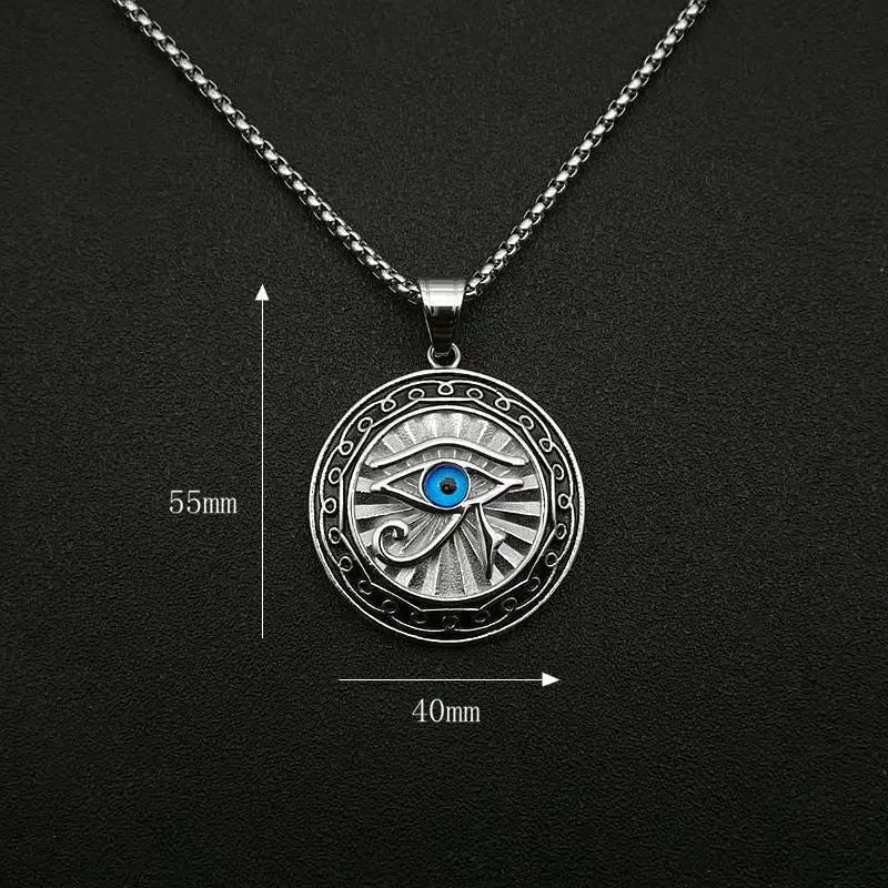 Eye of Horus Gold Blue Eye Medal Pendant - Blade & Thread
