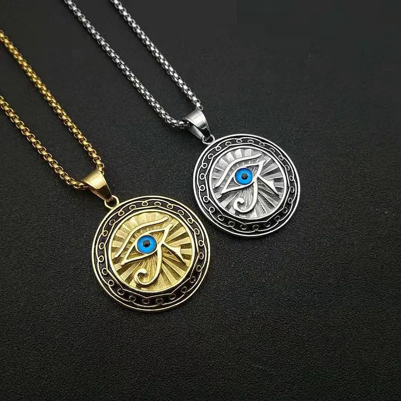 Eye of Horus Gold Blue Eye Medal Pendant - Blade & Thread