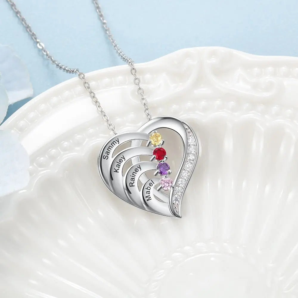 Family Name Heart Necklaces for Women Birthstone Engraving Necklace - Blade & Thread
