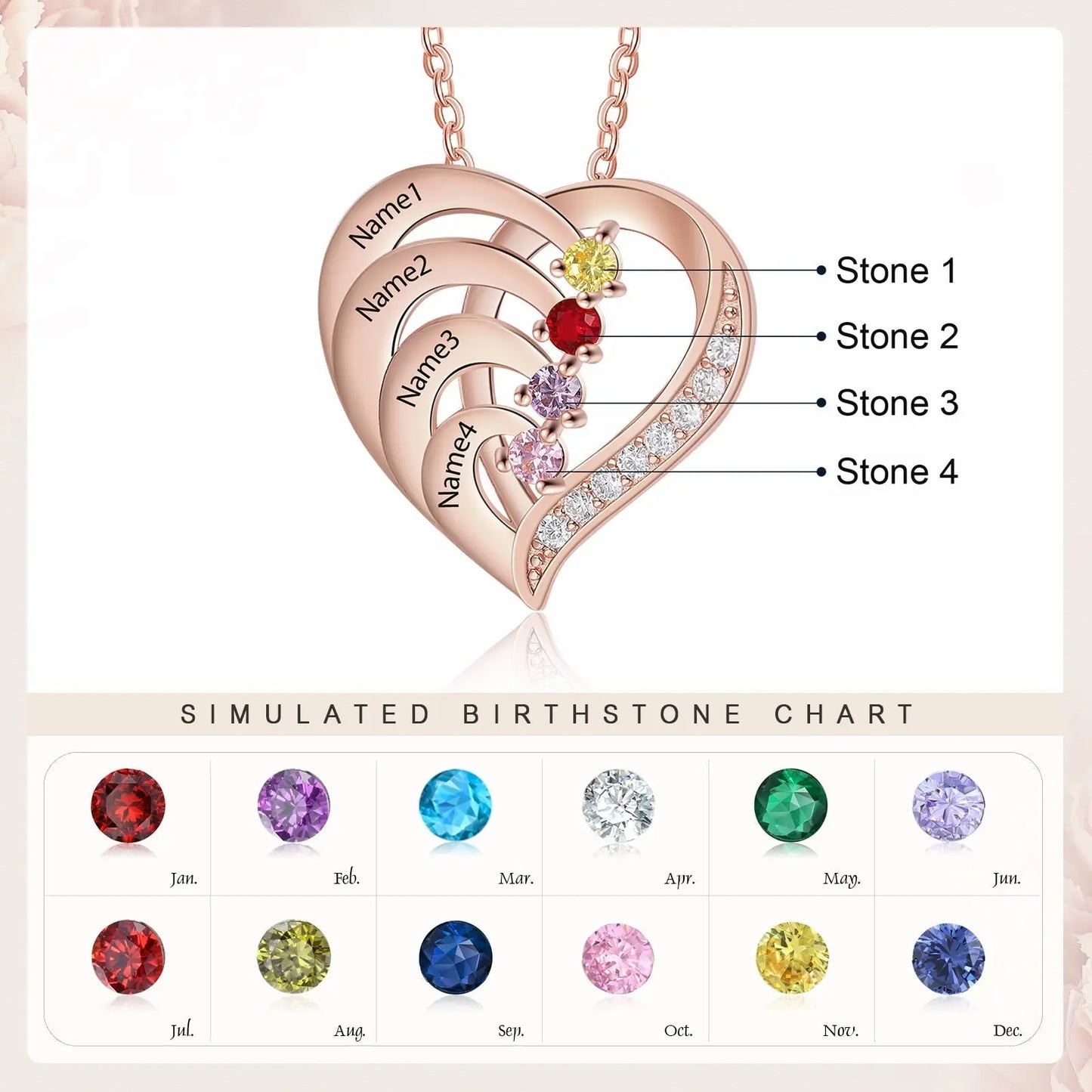 Family Name Heart Necklaces for Women Birthstone Engraving Necklace - Blade & Thread