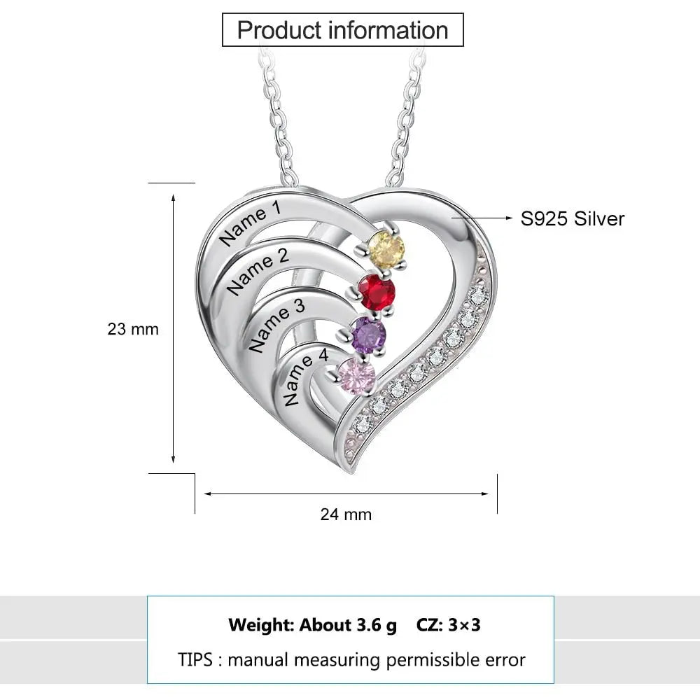 Family Name Heart Necklaces for Women Birthstone Engraving Necklace - Blade & Thread