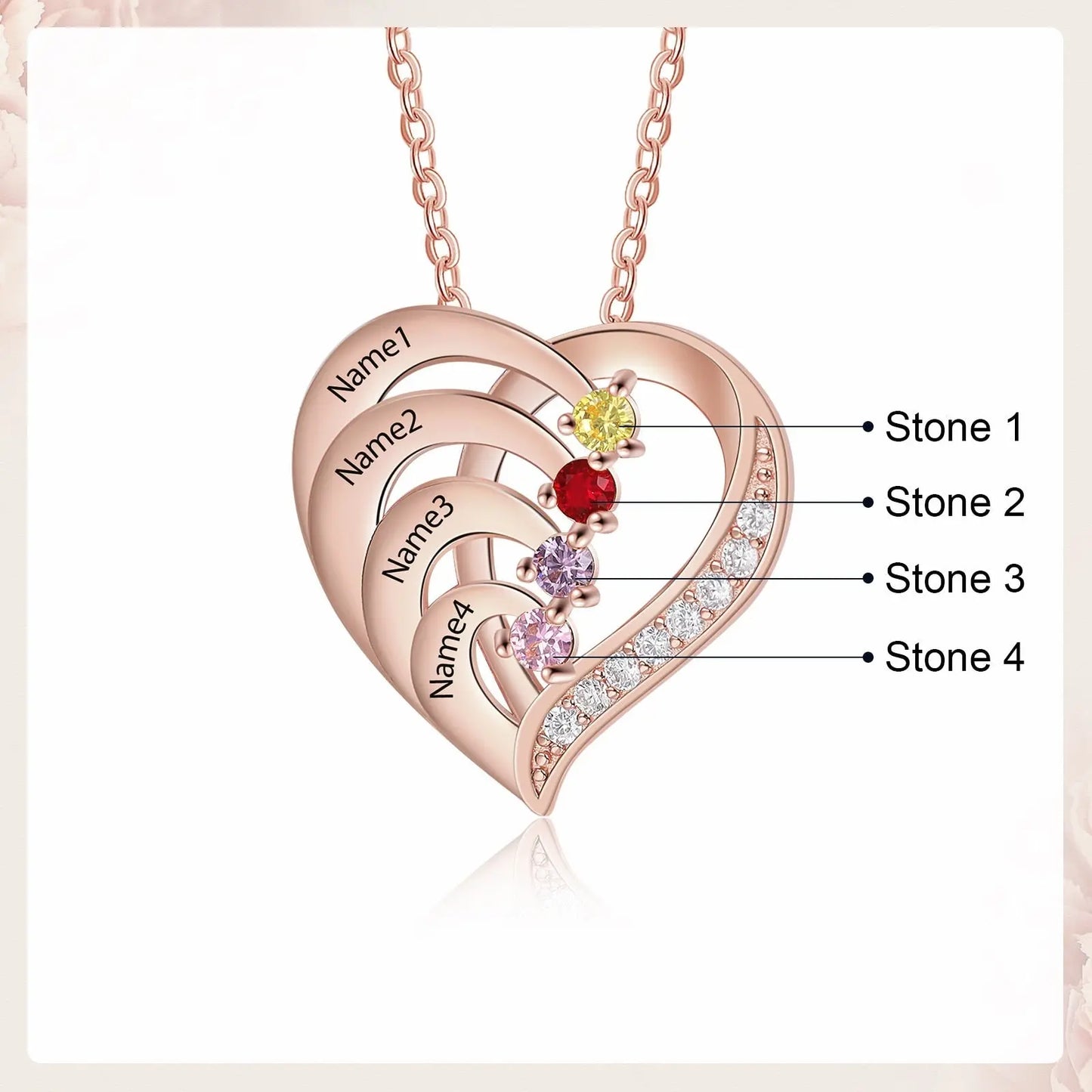 Family Name Heart Necklaces for Women Birthstone Engraving Necklace - Blade & Thread