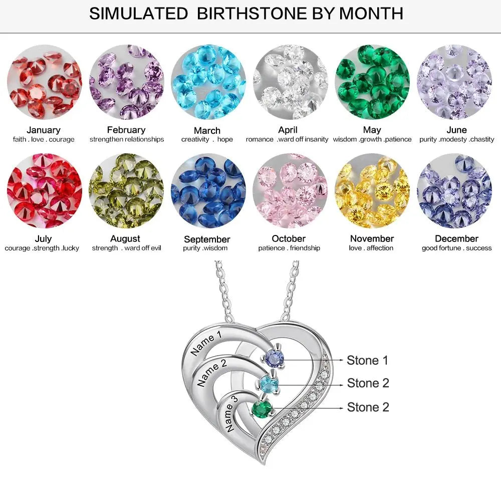 Family Name Heart Necklaces for Women Birthstone Engraving Necklace - Blade & Thread