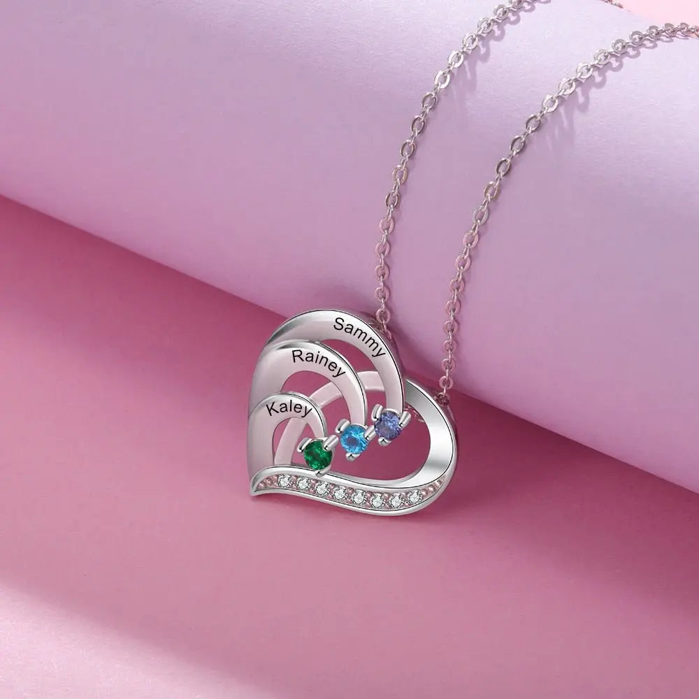 Family Name Heart Necklaces for Women Birthstone Engraving Necklace - Blade & Thread