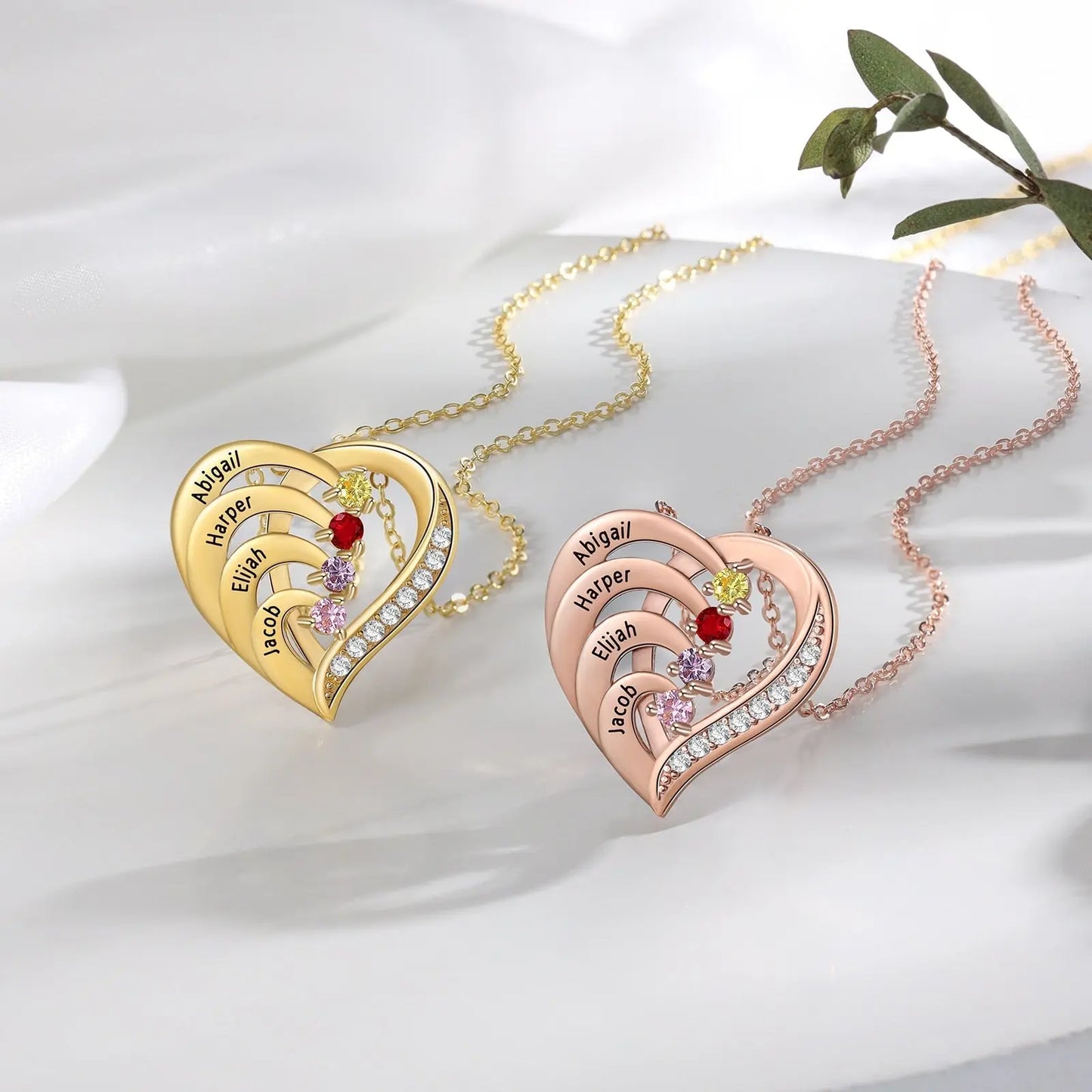 Family Name Heart Necklaces for Women Birthstone Engraving Necklace - Blade & Thread
