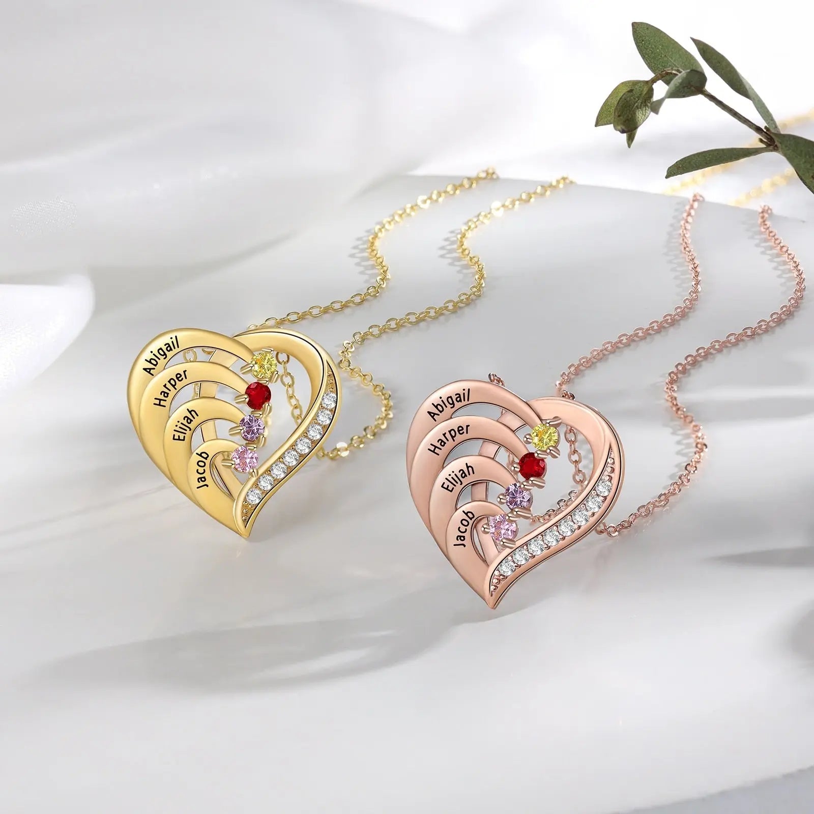 Family Name Heart Necklaces for Women Birthstone Engraving Necklace - Blade & Thread