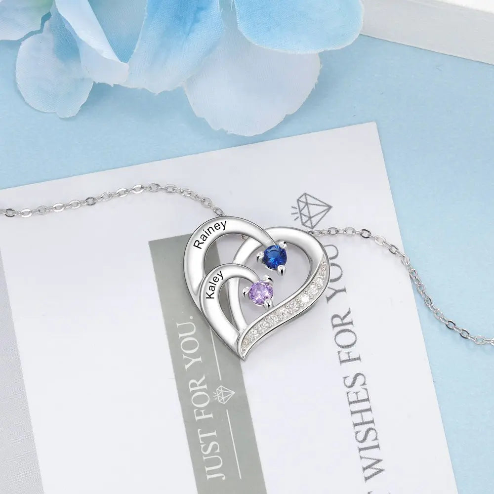 Family Name Heart Necklaces for Women Birthstone Engraving Necklace - Blade & Thread