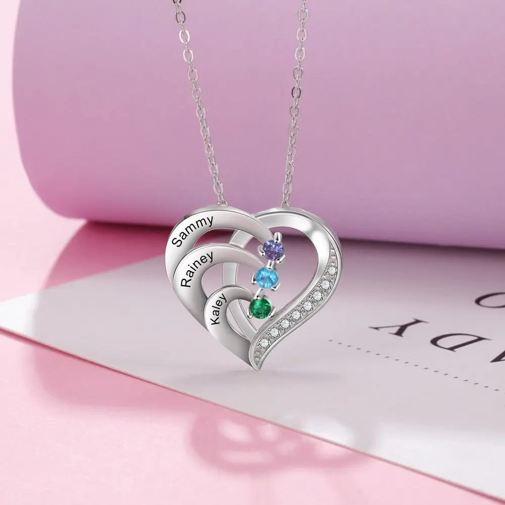 Family Name Heart Necklaces for Women Birthstone Engraving Necklace - Blade & Thread