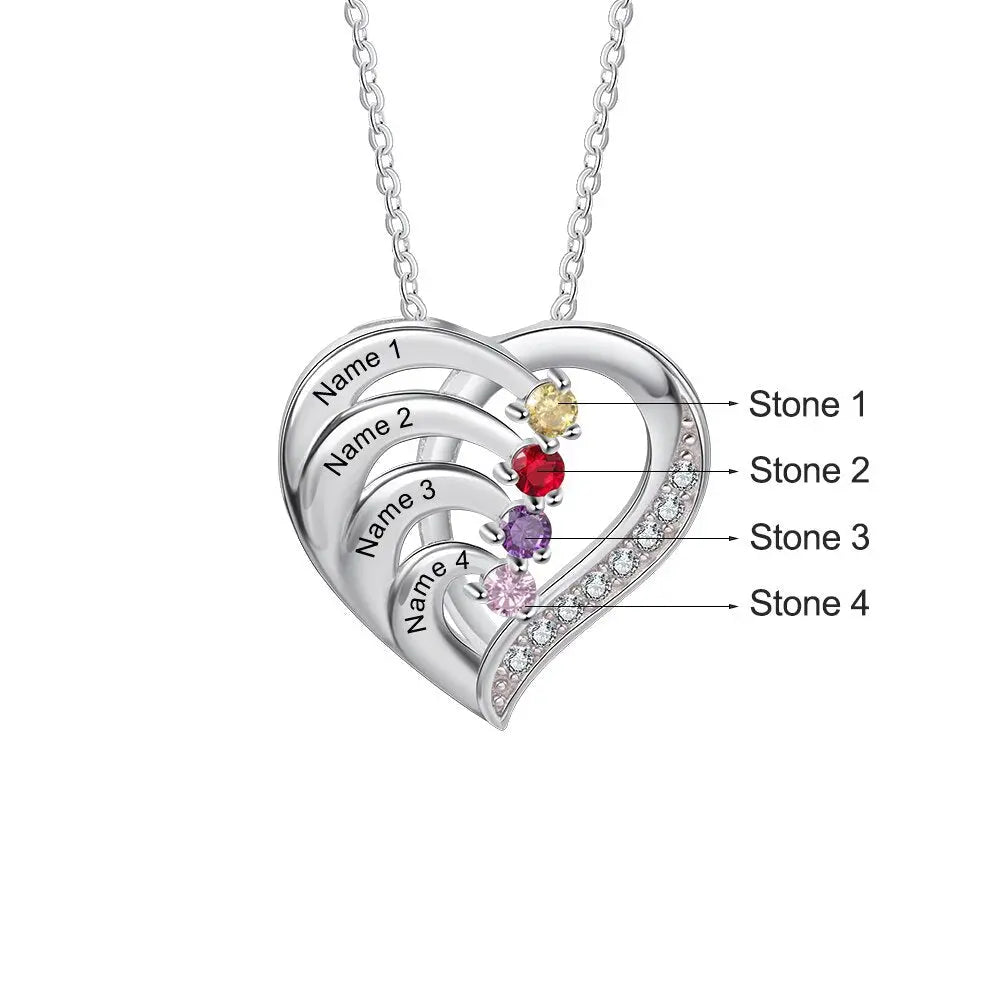 Family Name Heart Necklaces for Women Birthstone Engraving Necklace - Blade & Thread
