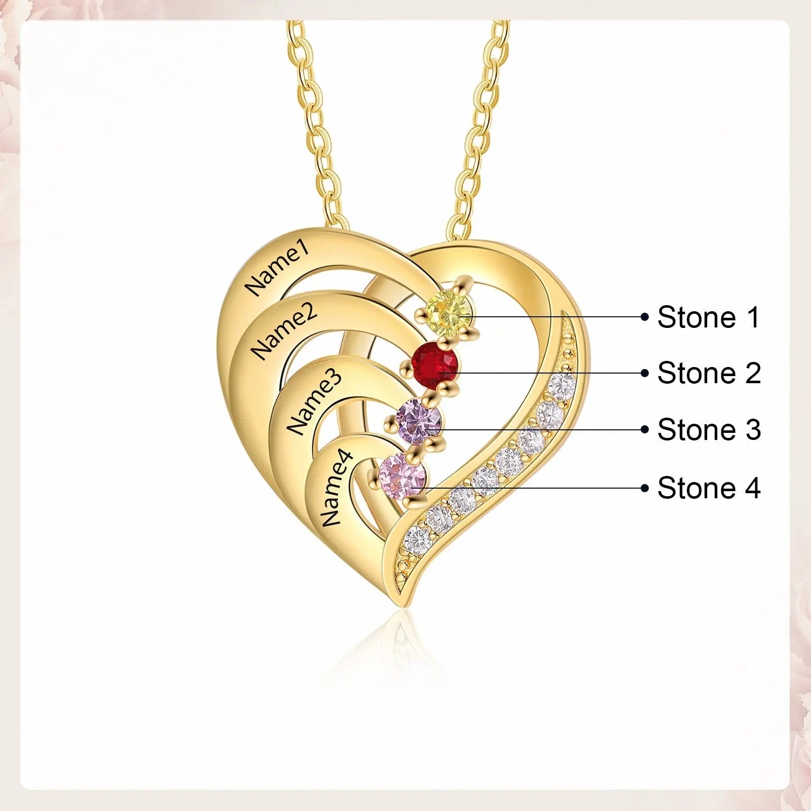 Family Name Heart Necklaces for Women Birthstone Engraving Necklace - Blade & Thread