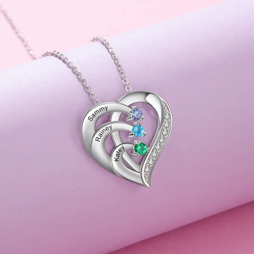 Family Name Heart Necklaces for Women Birthstone Engraving Necklace - Blade & Thread