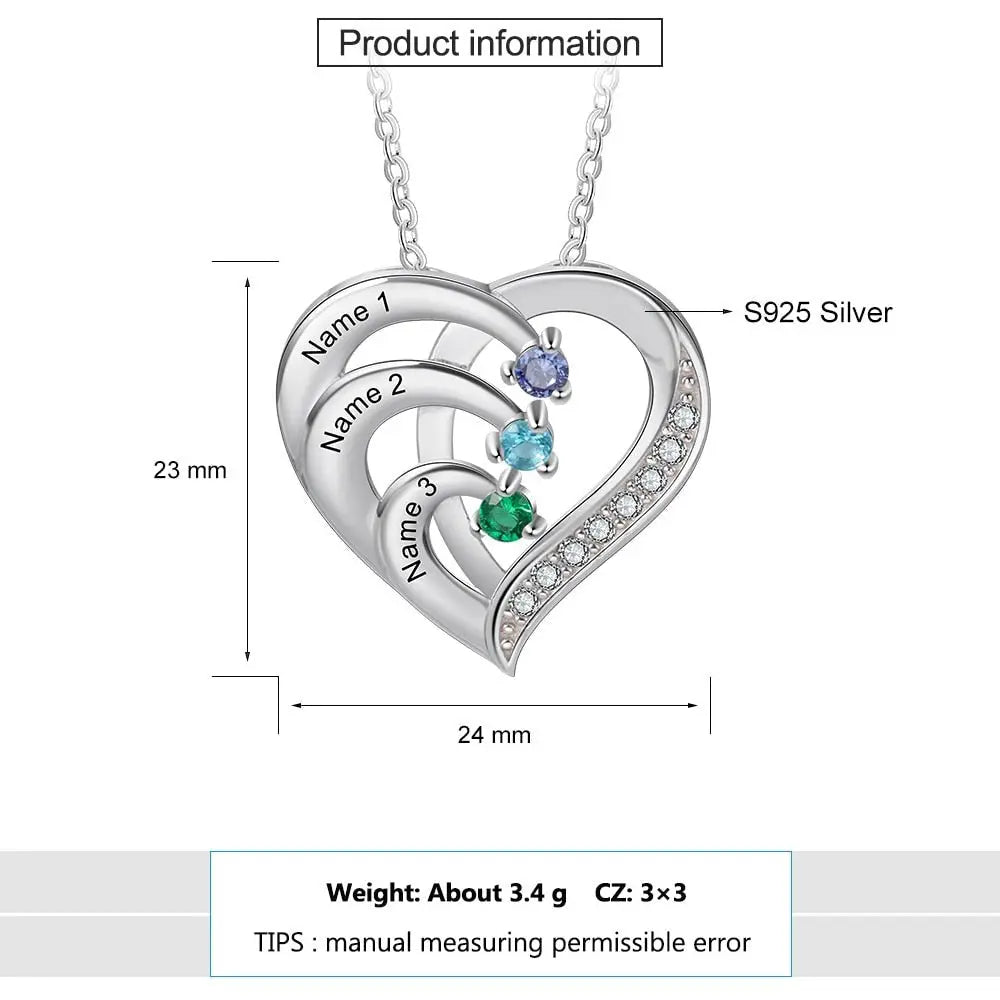 Family Name Heart Necklaces for Women Birthstone Engraving Necklace - Blade & Thread