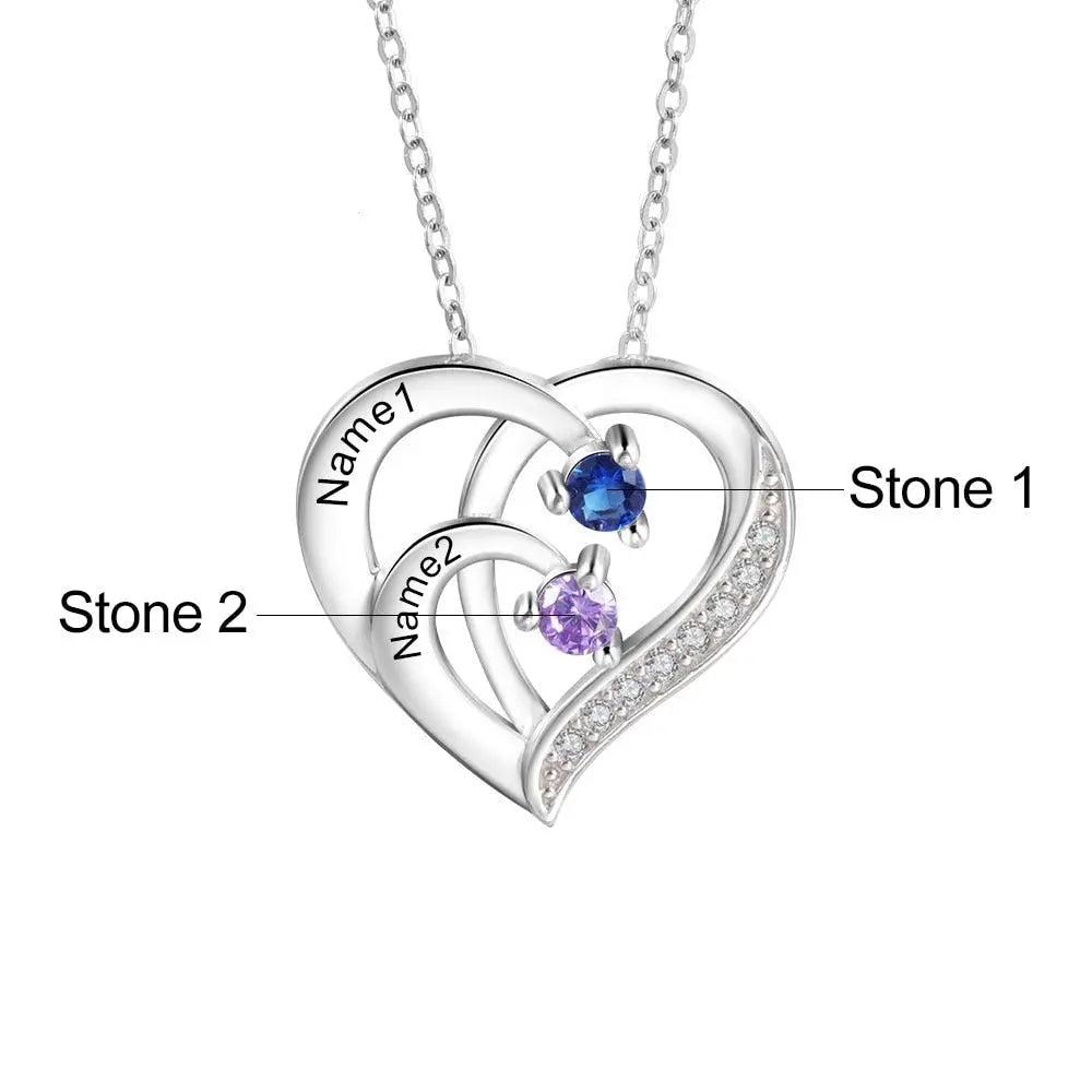 Family Name Heart Necklaces for Women Birthstone Engraving Necklace - Blade & Thread