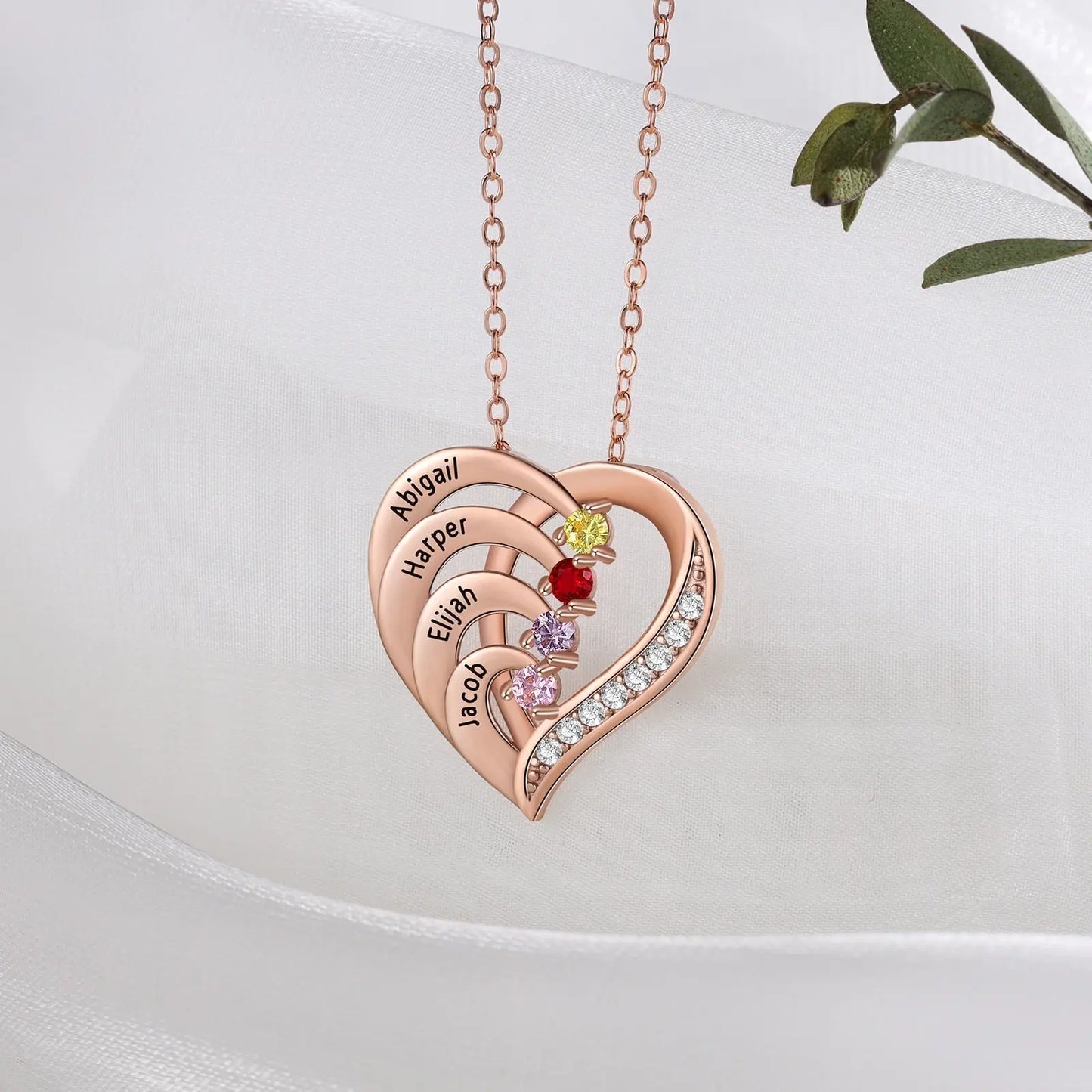Family Name Heart Necklaces for Women Birthstone Engraving Necklace - Blade & Thread