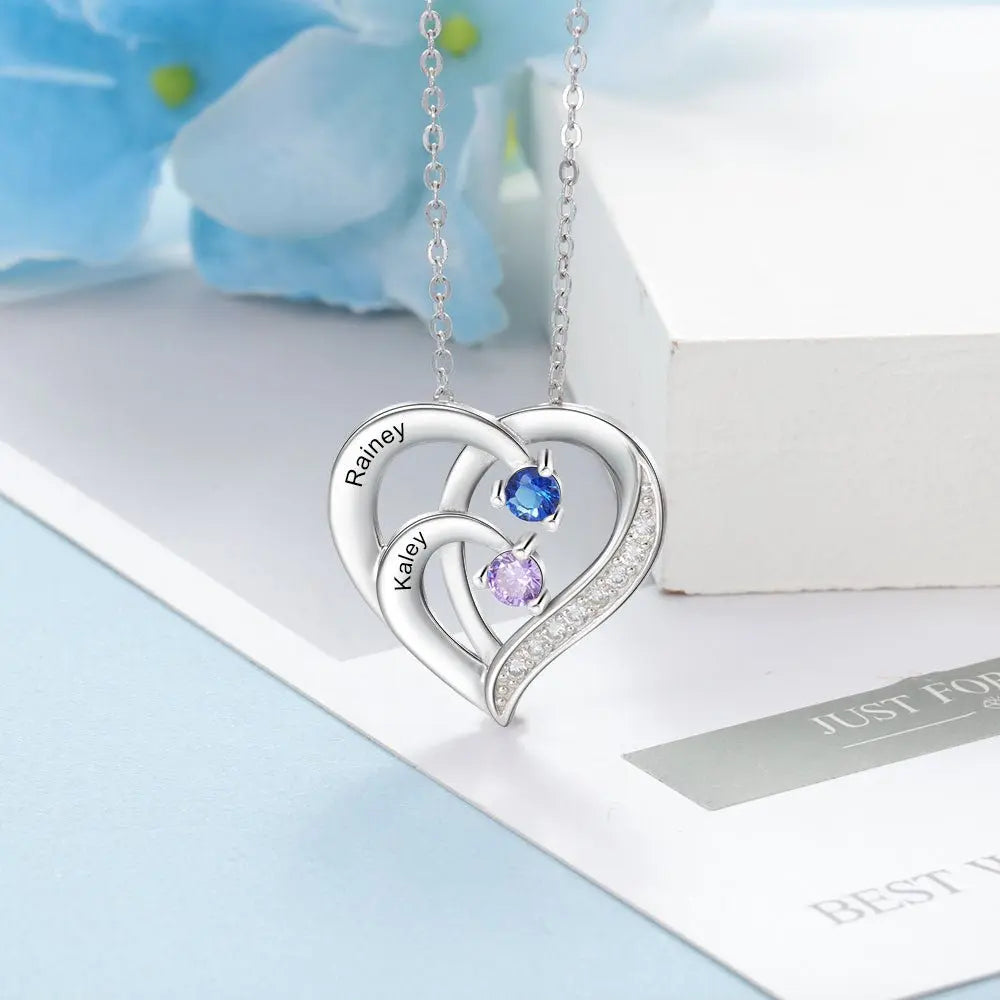 Family Name Heart Necklaces for Women Birthstone Engraving Necklace - Blade & Thread