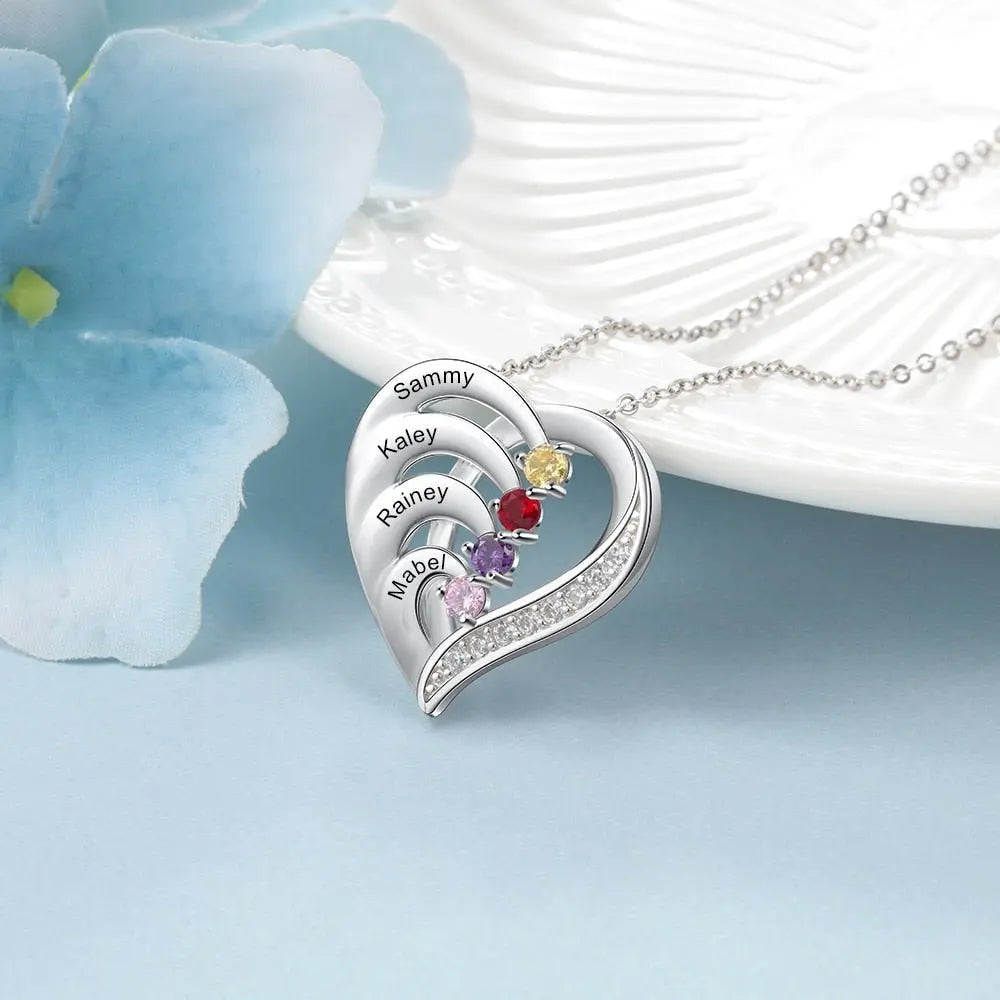 Family Name Heart Necklaces for Women Birthstone Engraving Necklace - Blade & Thread
