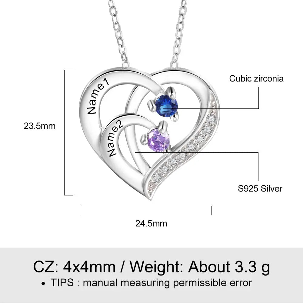Family Name Heart Necklaces for Women Birthstone Engraving Necklace - Blade & Thread