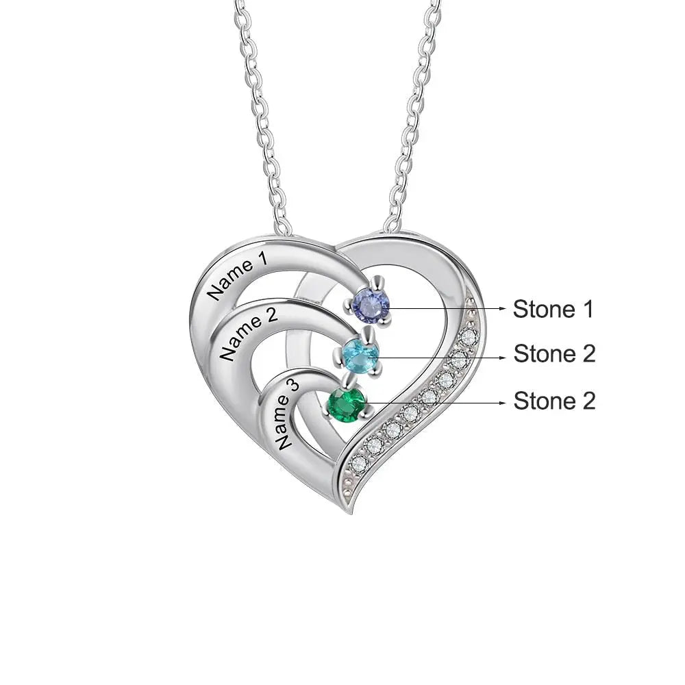 Family Name Heart Necklaces for Women Birthstone Engraving Necklace - Blade & Thread
