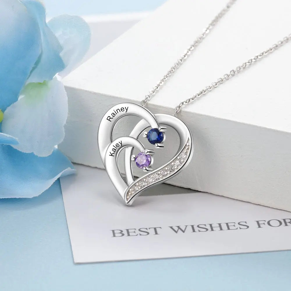 Family Name Heart Necklaces for Women Birthstone Engraving Necklace - Blade & Thread
