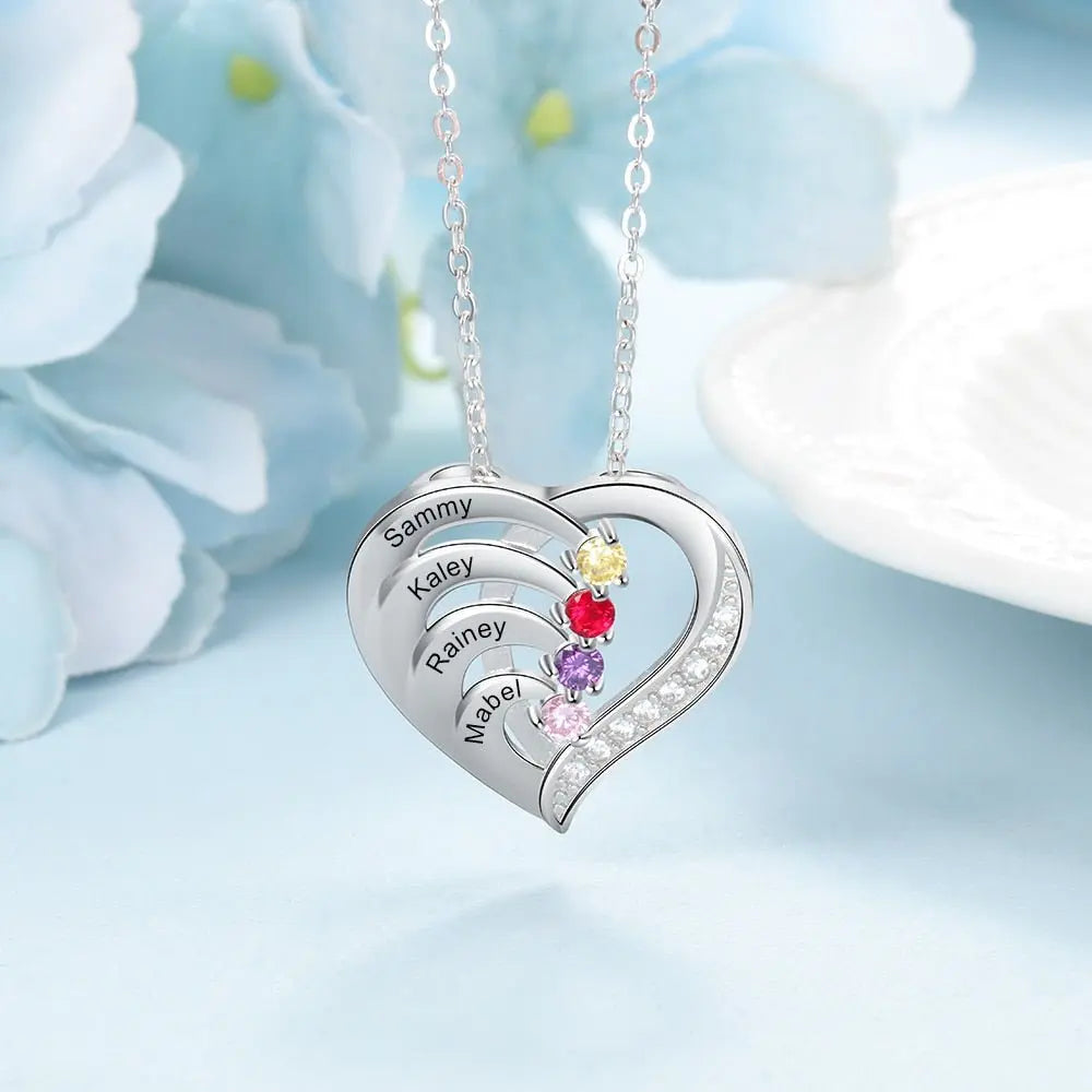 Family Name Heart Necklaces for Women Birthstone Engraving Necklace - Blade & Thread