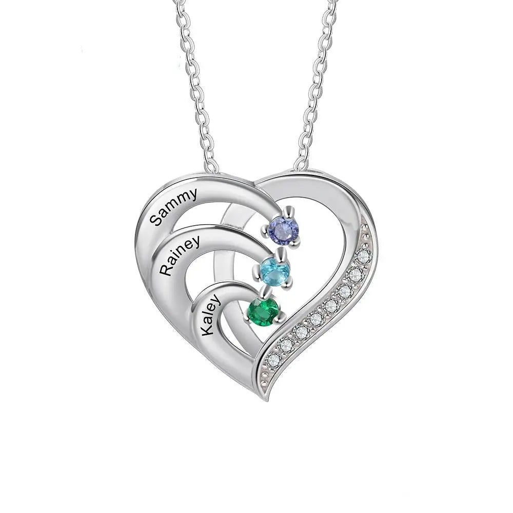 Family Name Heart Necklaces for Women Birthstone Engraving Necklace - Blade & Thread