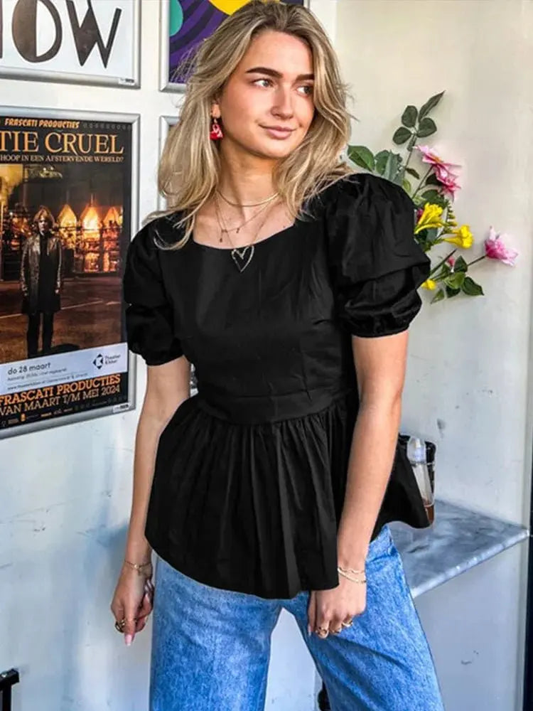 Fashion Backless Short Sleeve Shirts For Women Casual Back Lace Up Tops - Blade & Thread