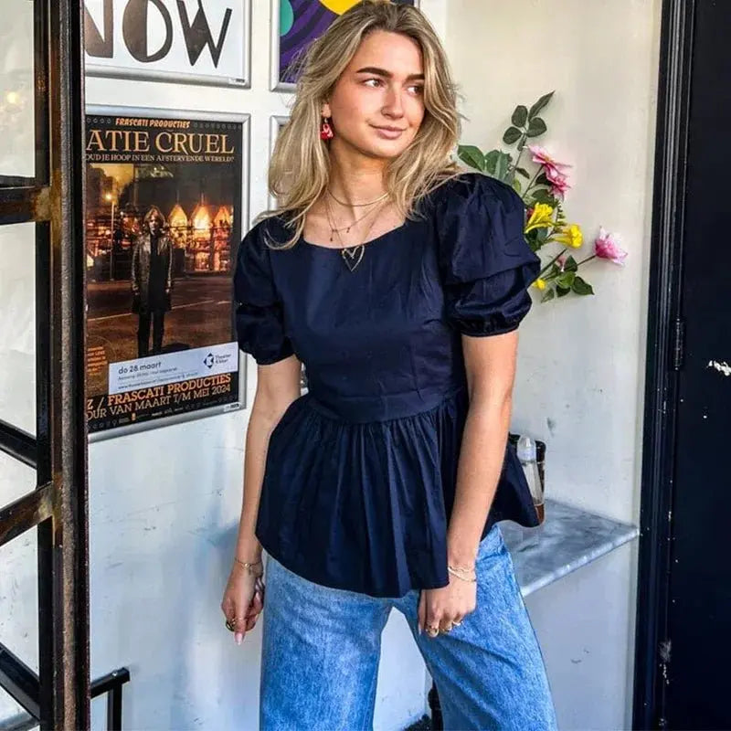 Fashion Backless Short Sleeve Shirts For Women Casual Back Lace Up Tops - Blade & Thread