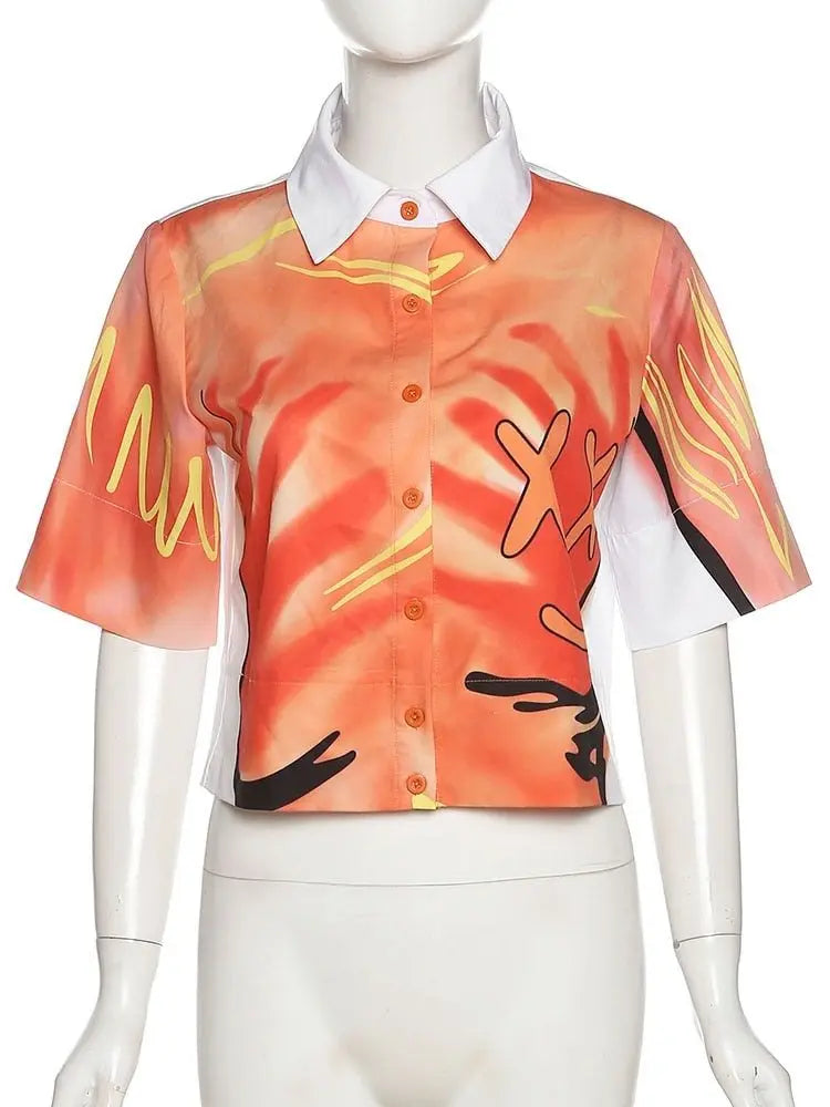 Fashion Casual Print Shirt Women Summer New 2022 Short Sleeve T Shirt Female Streetwear - Blade & Thread