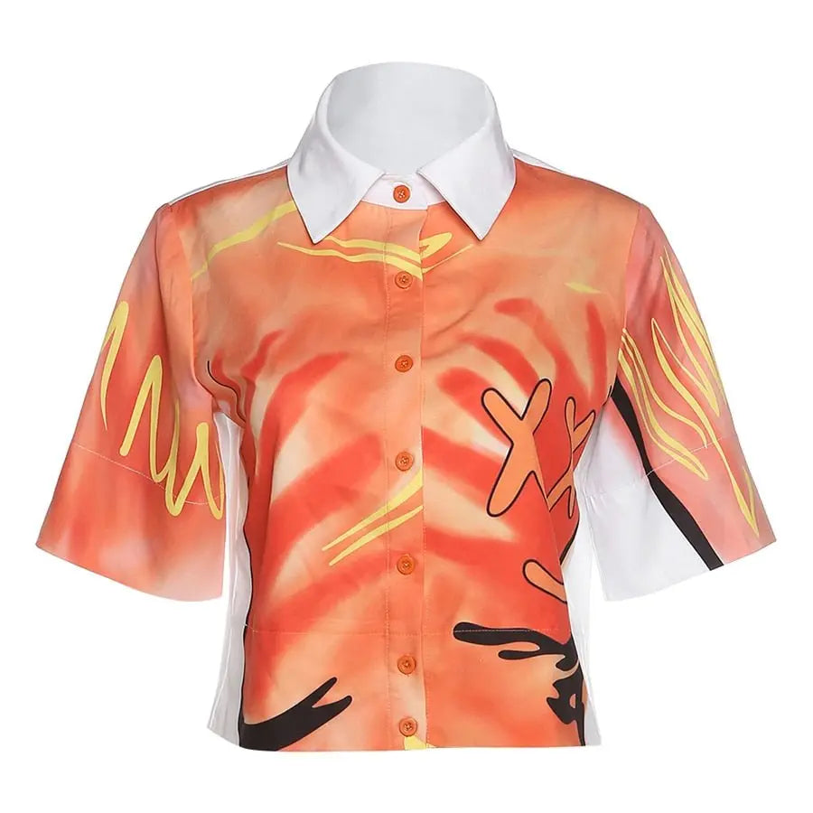 Fashion Casual Print Shirt Women Summer New 2022 Short Sleeve T Shirt Female Streetwear - Blade & Thread