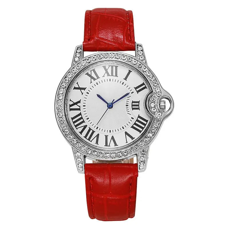 Fashion Diamond-Encrusted Women's Quartz Watch with Leather Strap - Blade & Thread