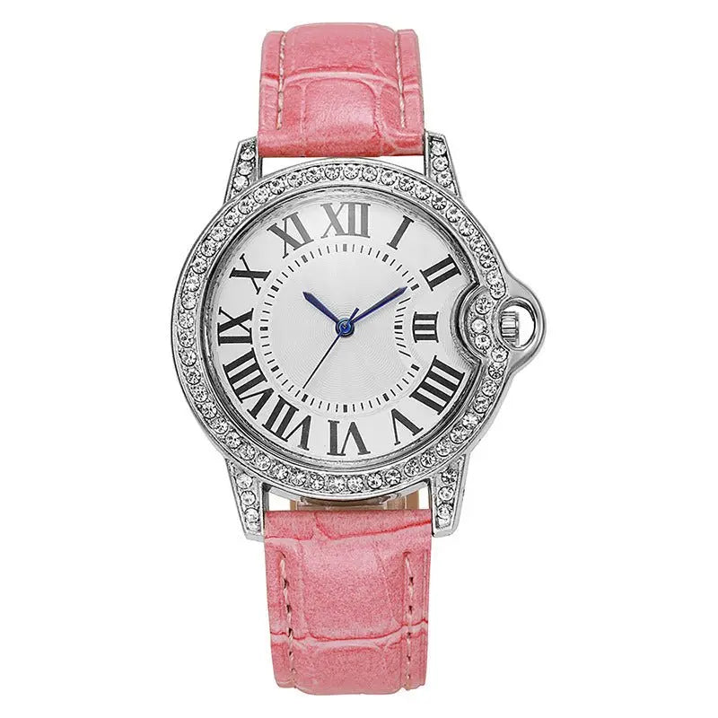Fashion Diamond-Encrusted Women's Quartz Watch with Leather Strap - Blade & Thread