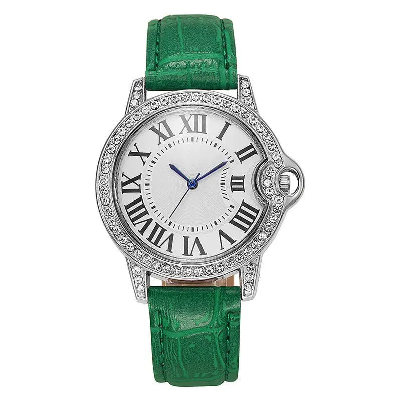Fashion Diamond-Encrusted Women's Quartz Watch with Leather Strap - Blade & Thread