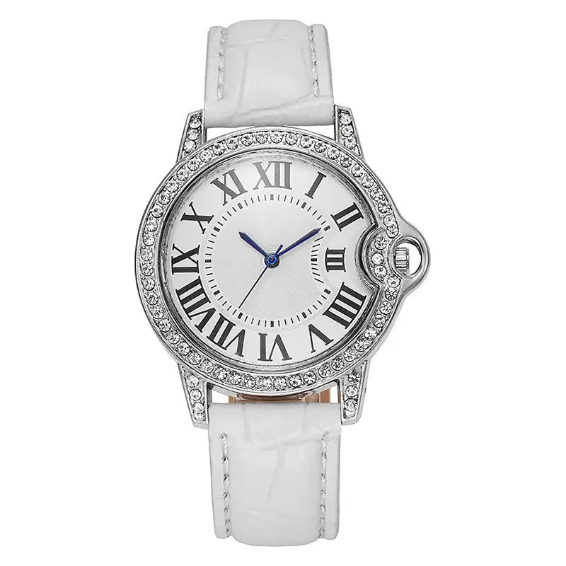 Fashion Diamond-Encrusted Women's Quartz Watch with Leather Strap - Blade & Thread