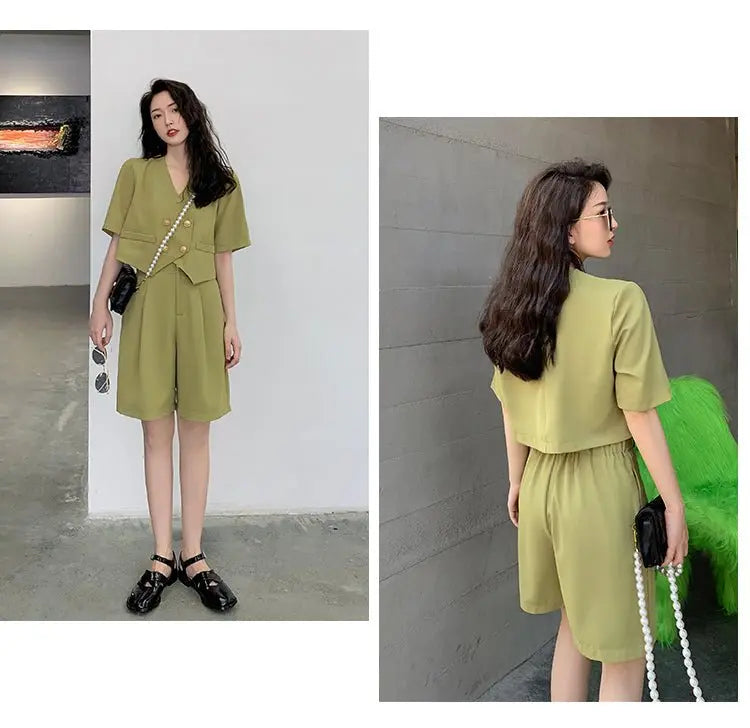 Fashion Office Short Sets Women Korean Loose Two Piece Suits Summer Thin - Blade & Thread